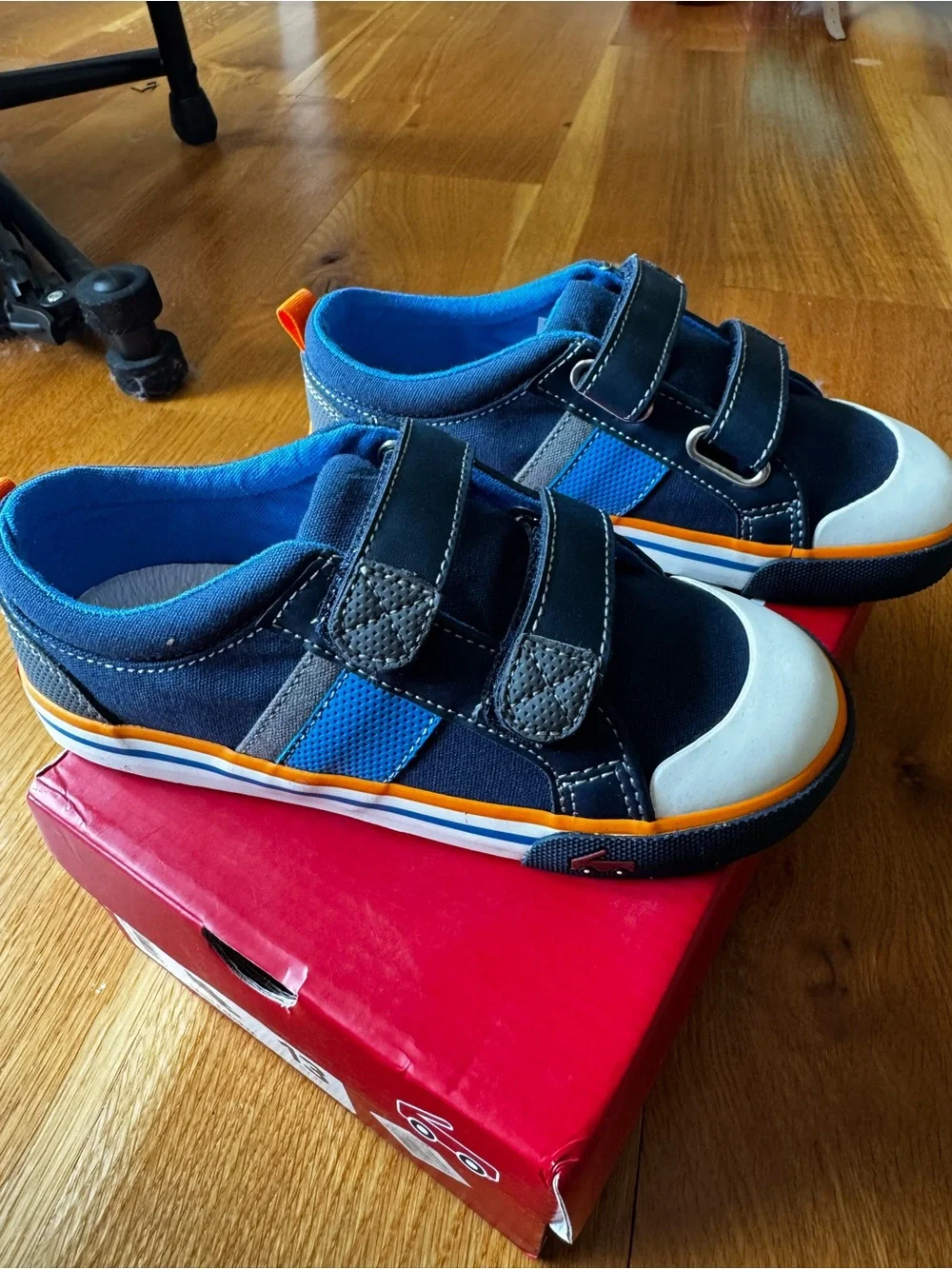 See Kai Run Navy Blue & Orange Velcro Strap Sneakers